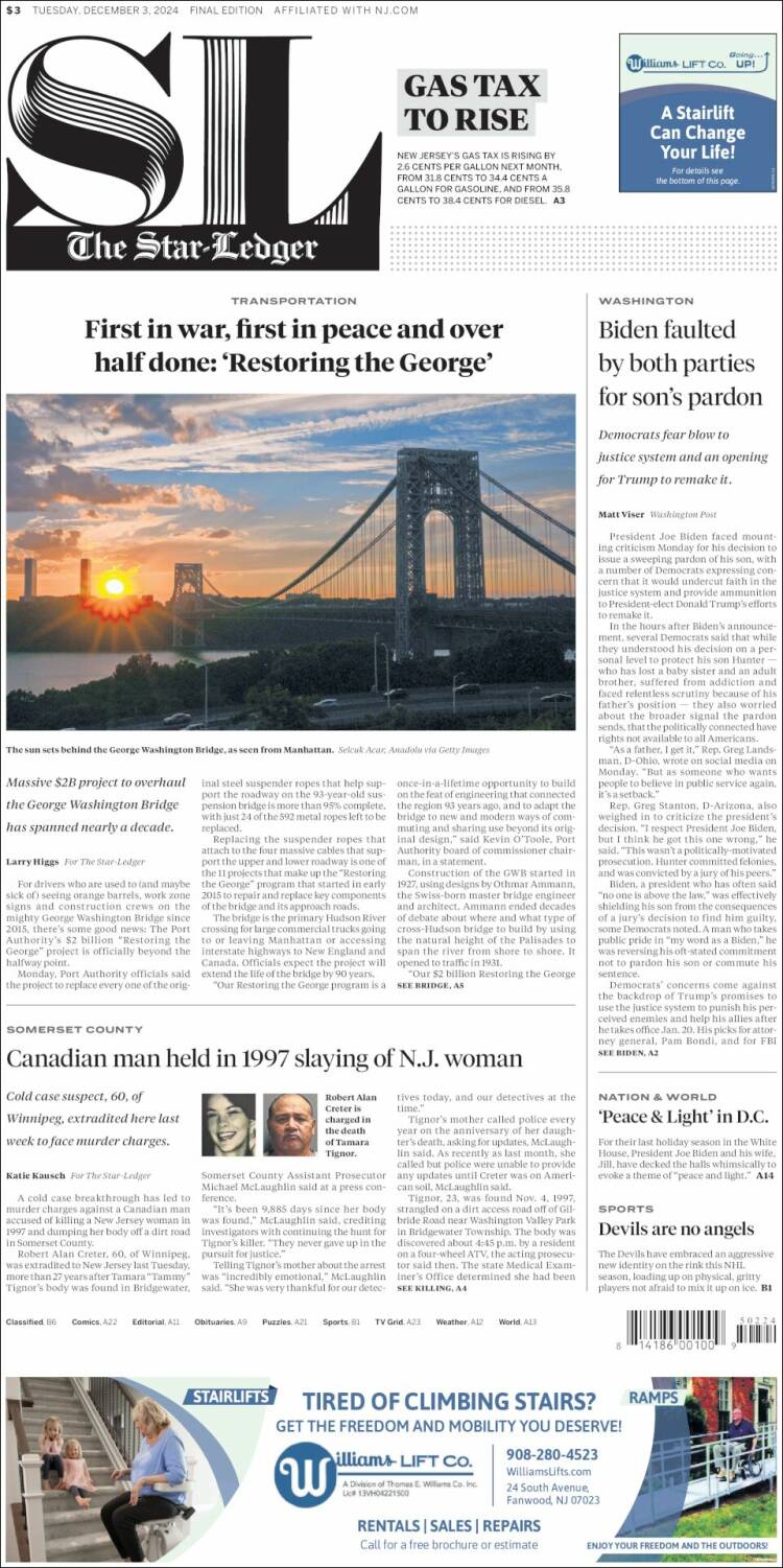 Portada de Star-Ledger (USA)