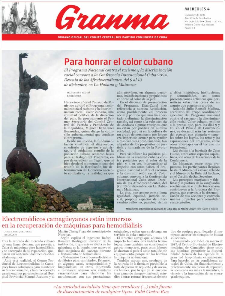 Portada de Granma (Cuba)