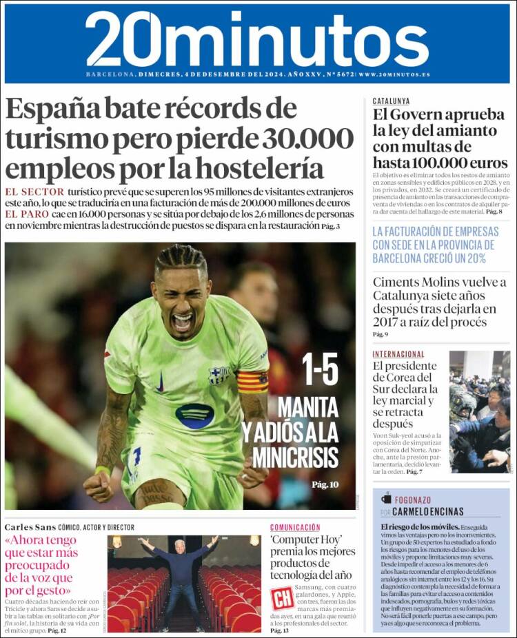Portada de 20 Minutos - Barcelona (España)