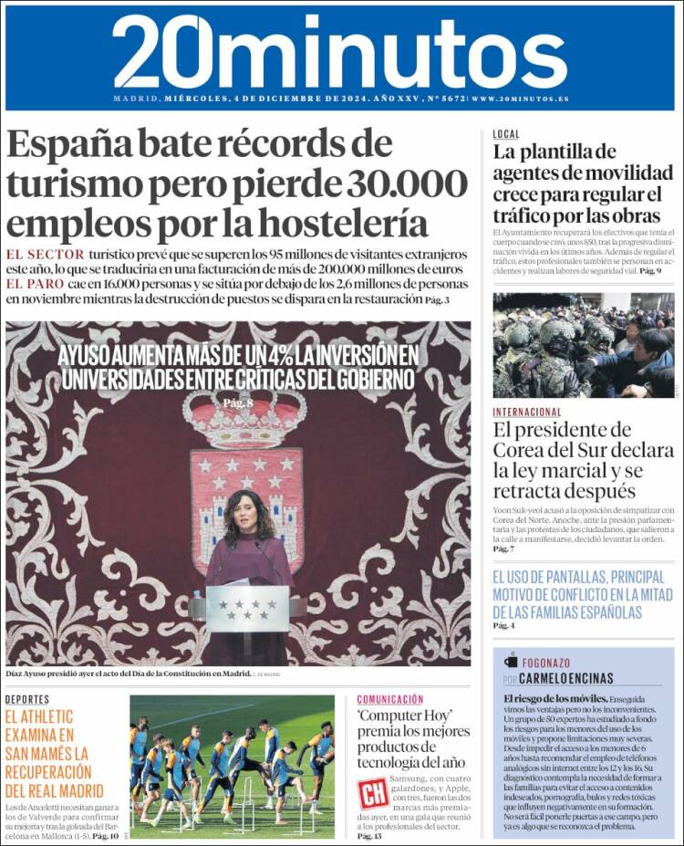 Portada de 20 Minutos - Madrid (España)