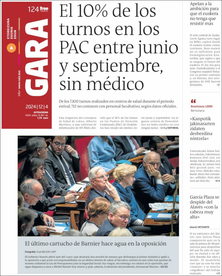 Portada de Gara (España)