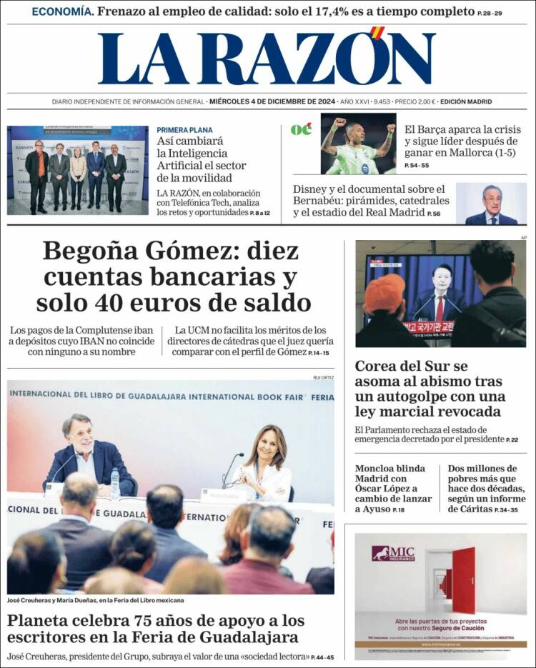 Portada de La Razón (España)