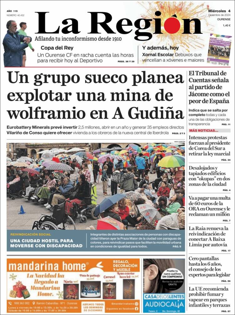 Portada de La Región de Ourense (España)