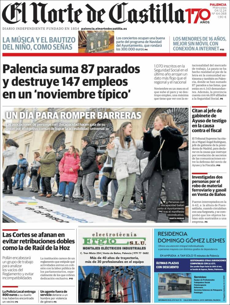 Portada de Norte de Castilla - Palencia (España)