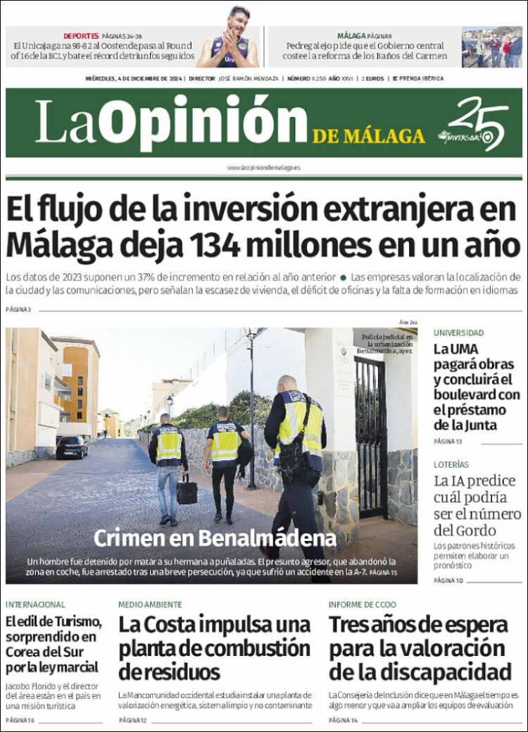 Portada de La Opinión de Málaga (España)