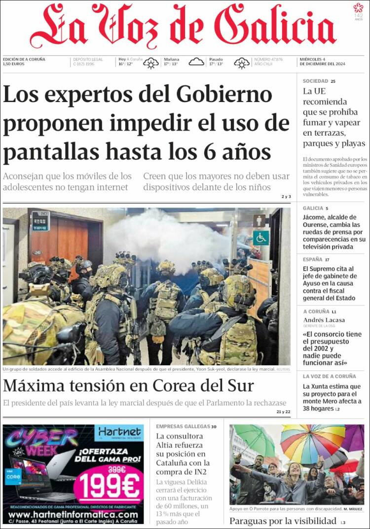 Portada de La Voz de Galicia (España)