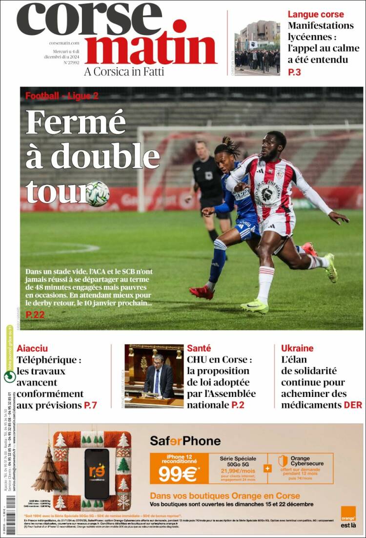 Portada de Corse-Matin (Francia)