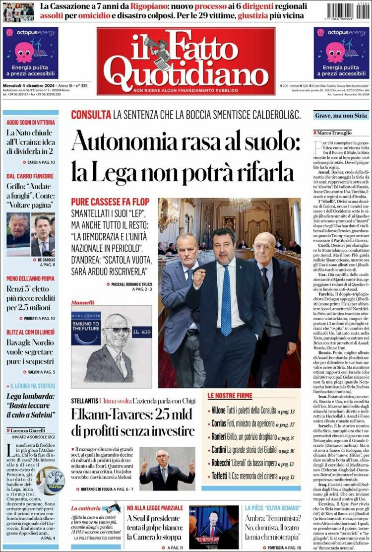 Portada de Il Fatto Quotidiano (Italia)