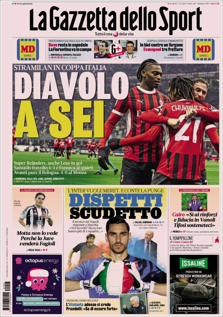 Portada de La Gazzetta dello Sport (Italia)