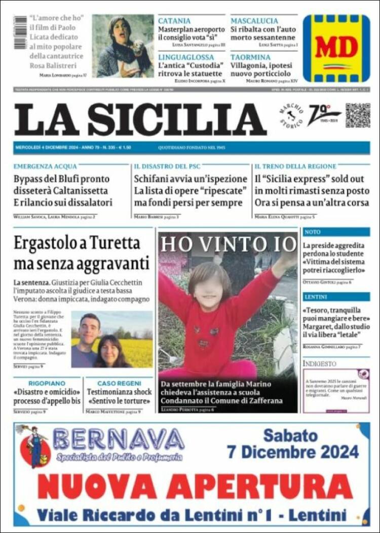 Portada de La Sicilia (Italia)