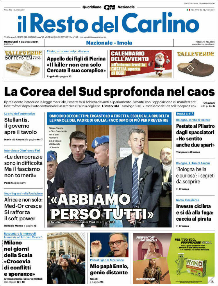 Portada de Il Resto del Carlino (Italia)