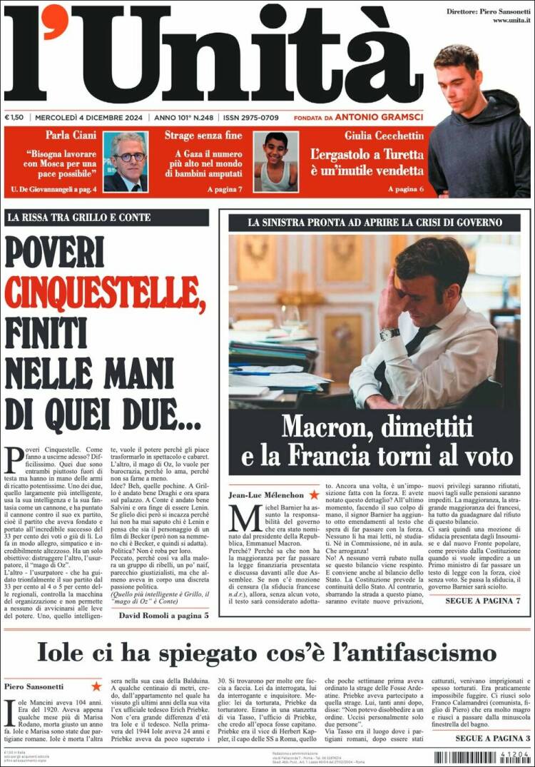 Portada de l'Unità (Italia)