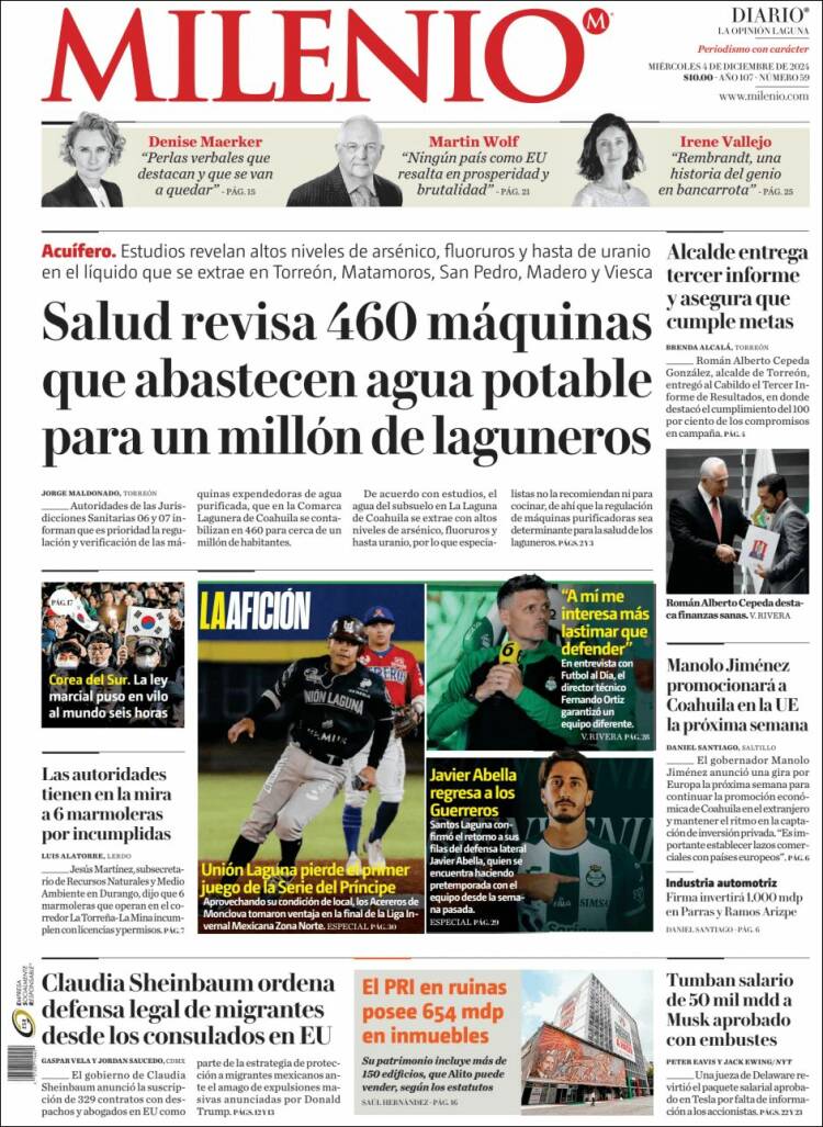 Portada de Milenio - Laguna (M&eacute;xico)