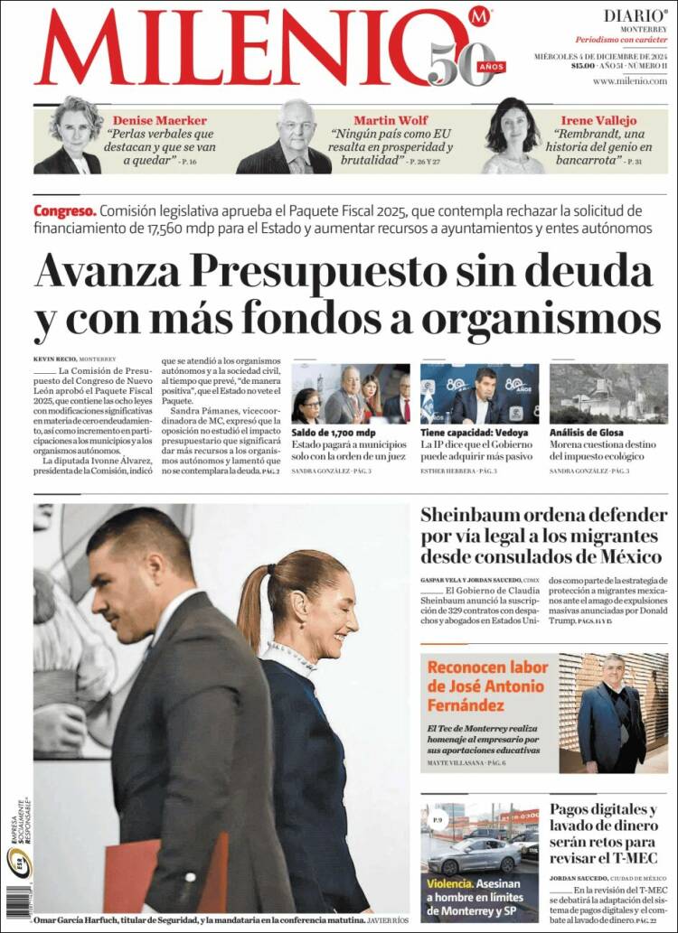 Portada de Milenio de Monterrey (M&eacute;xico)