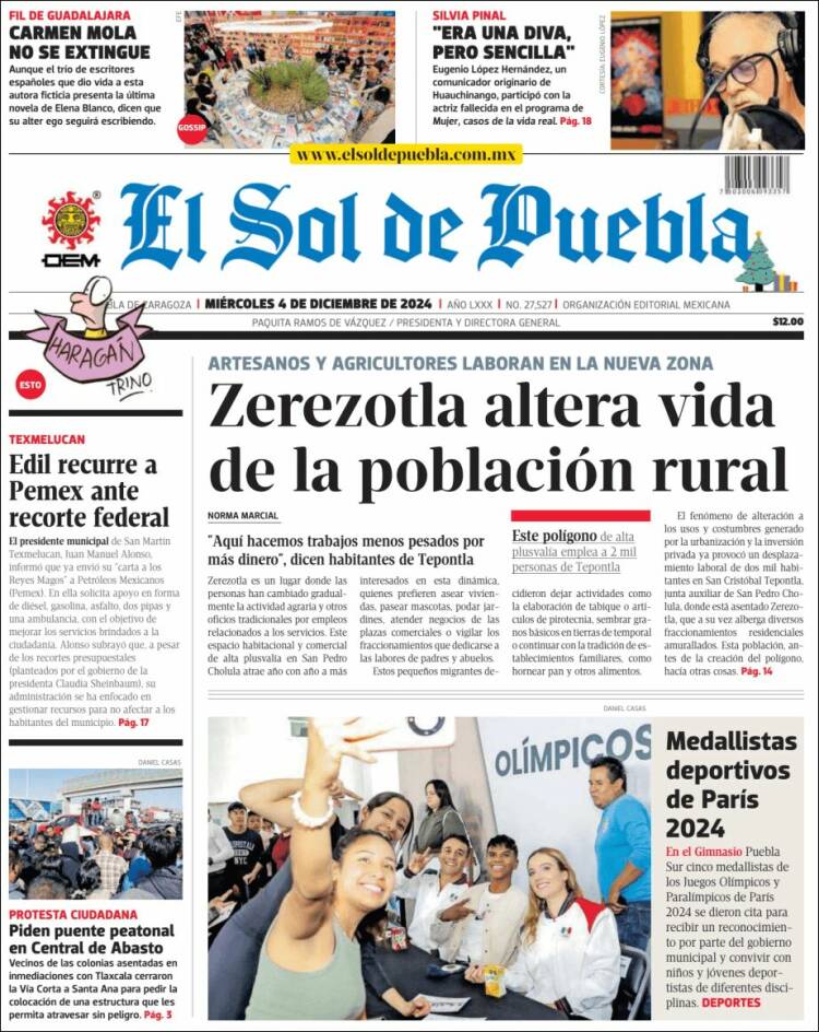 Portada de El Sol de Puebla (M&eacute;xico)