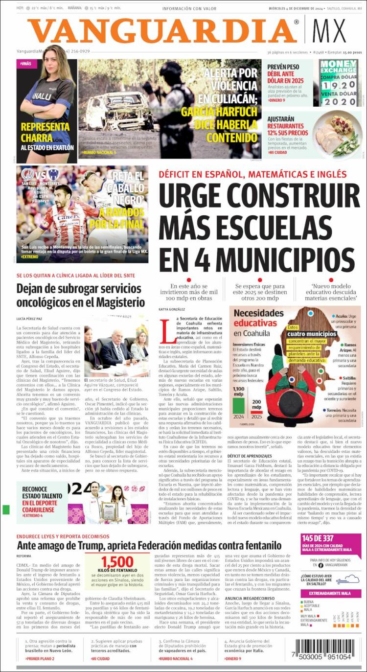 Portada de Vanguardia (M&eacute;xico)