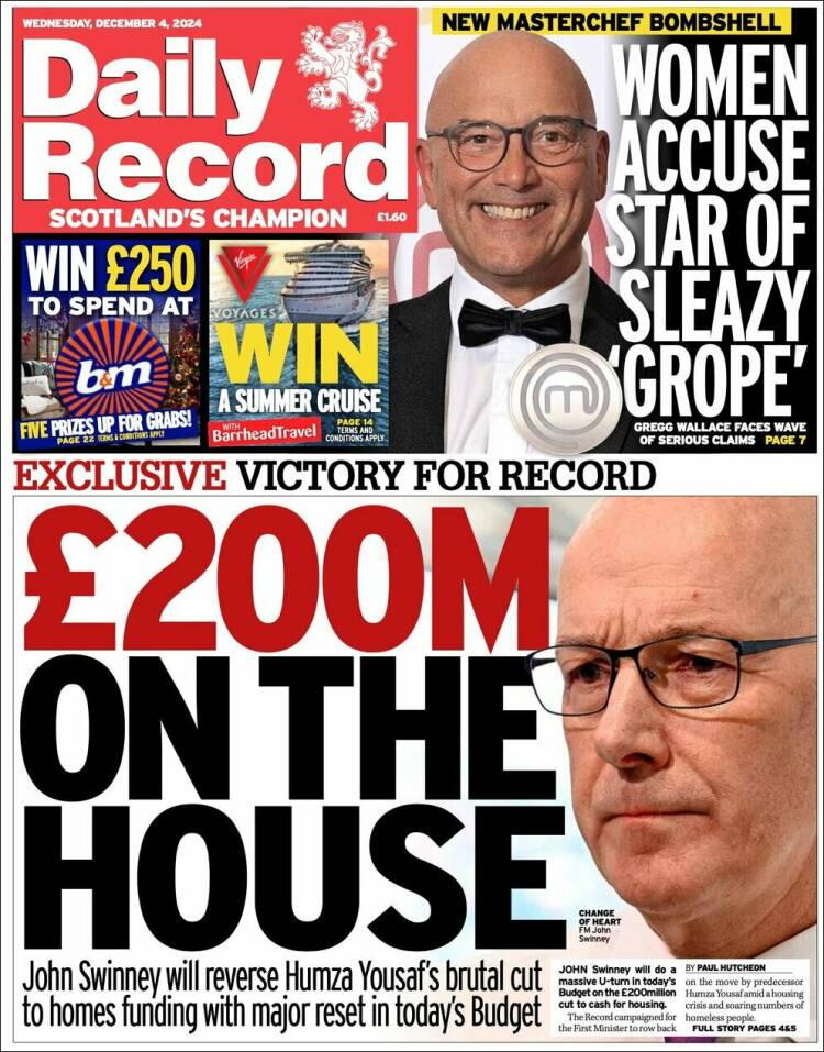 Portada de Daily Record (Reino Unido)