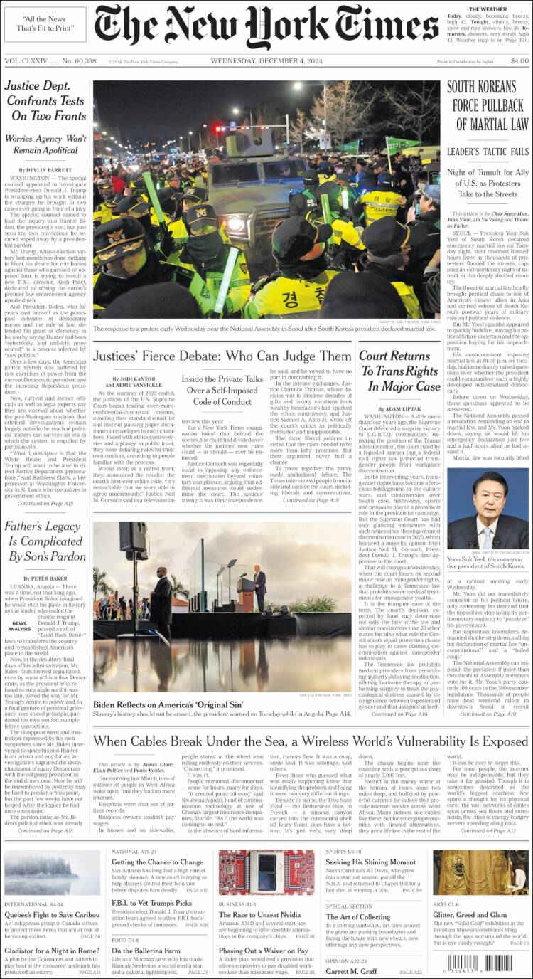 Portada de New York Times (USA)