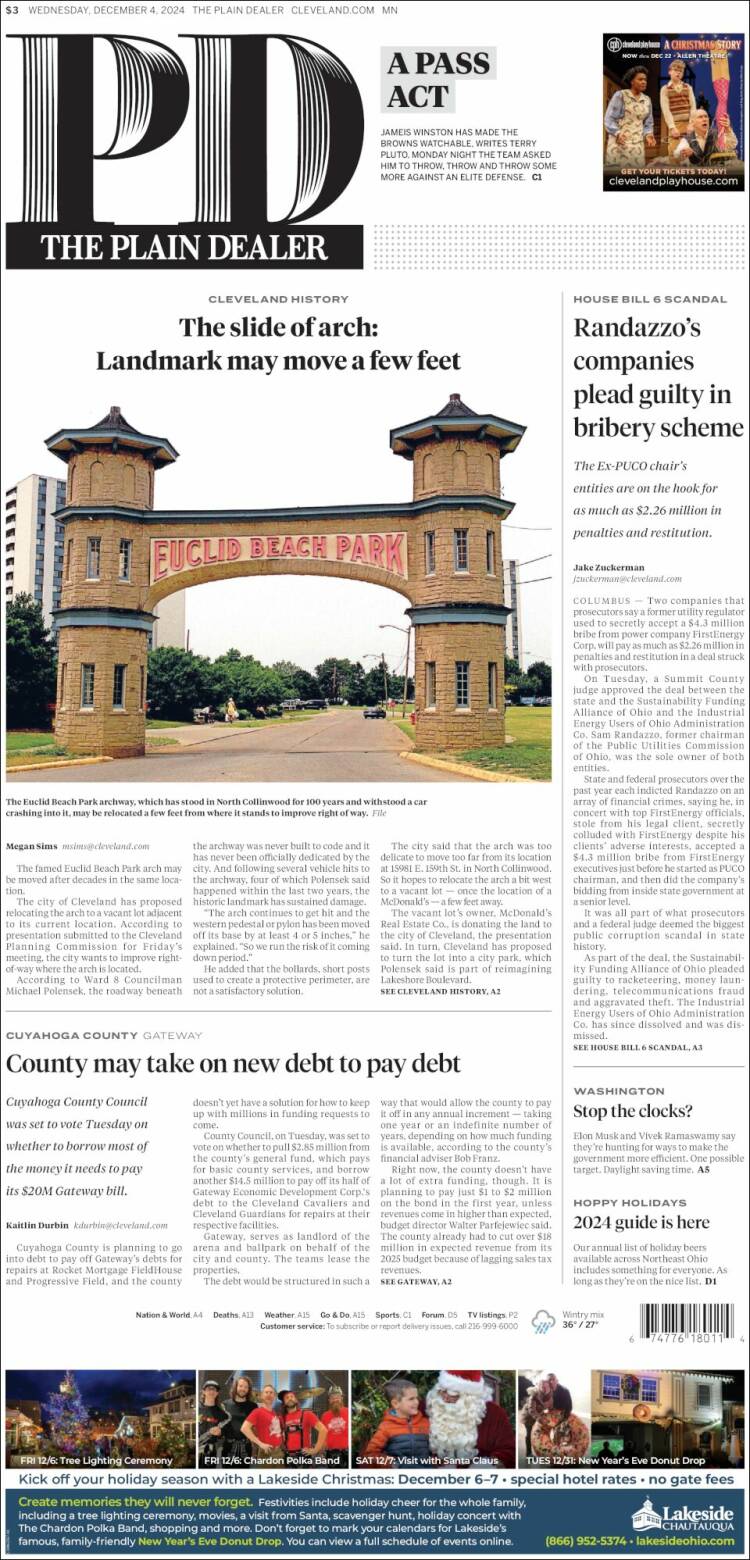 Portada de The Plain Dealer (USA)