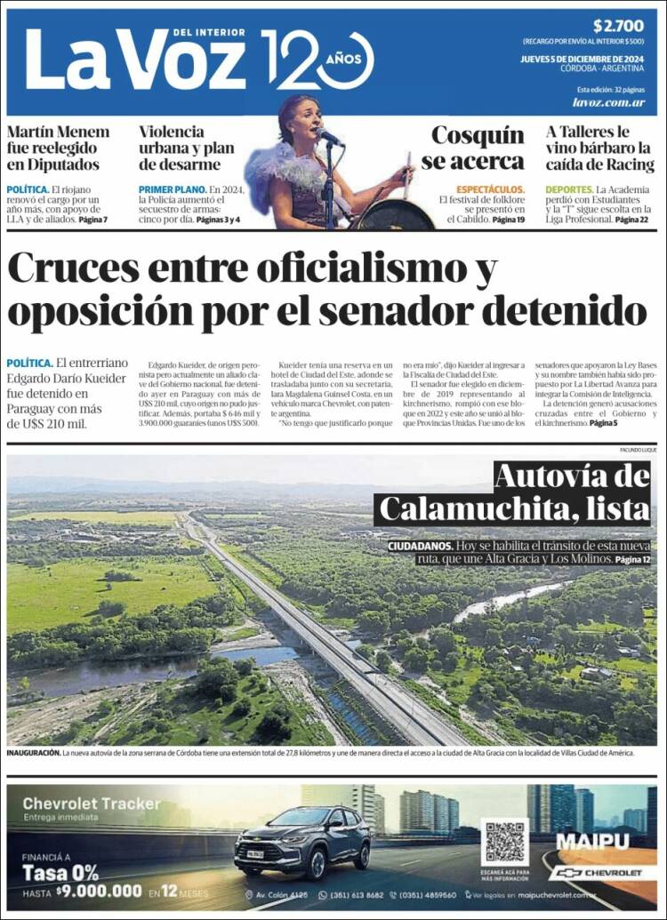 Portada de La Voz del Interior (Argentina)