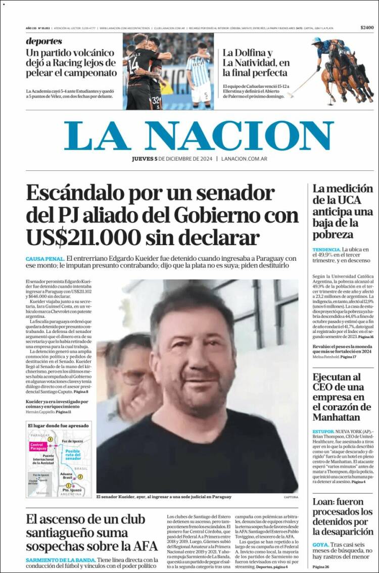 Portada de La Nación (Argentina)
