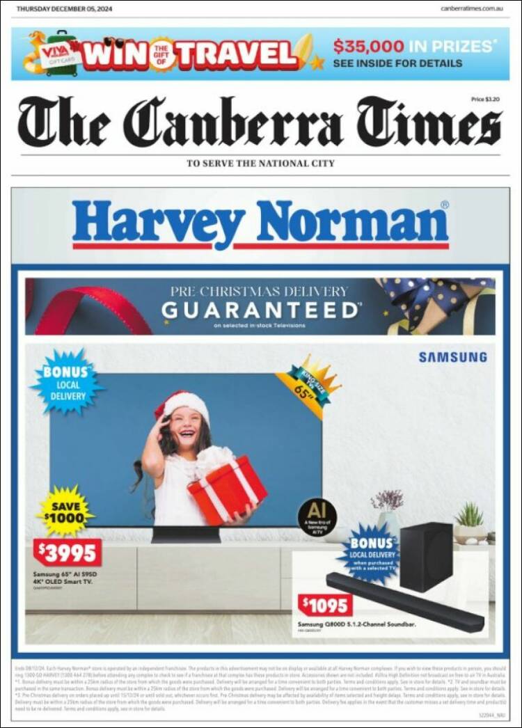 Portada de The Canberra Times (Australia)