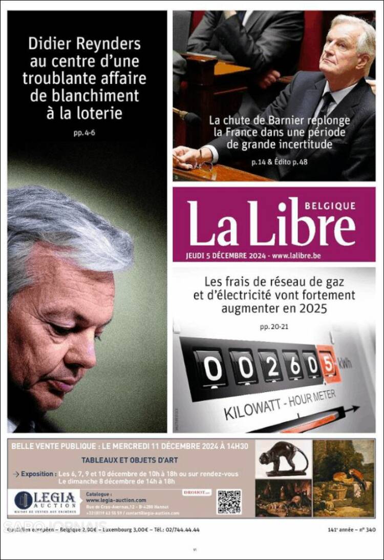 Portada de La Libre.be (B&eacute;lgica)