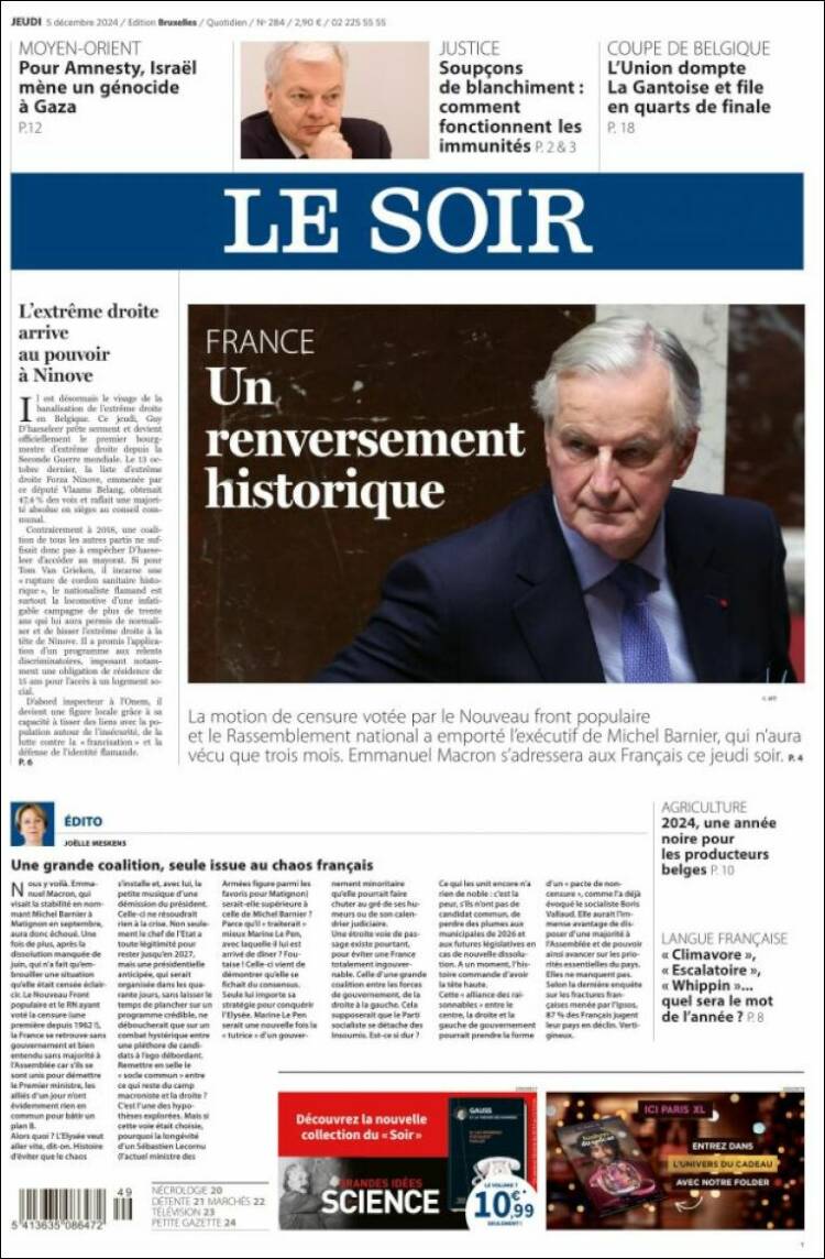 Portada de Le Soir (B&eacute;lgica)