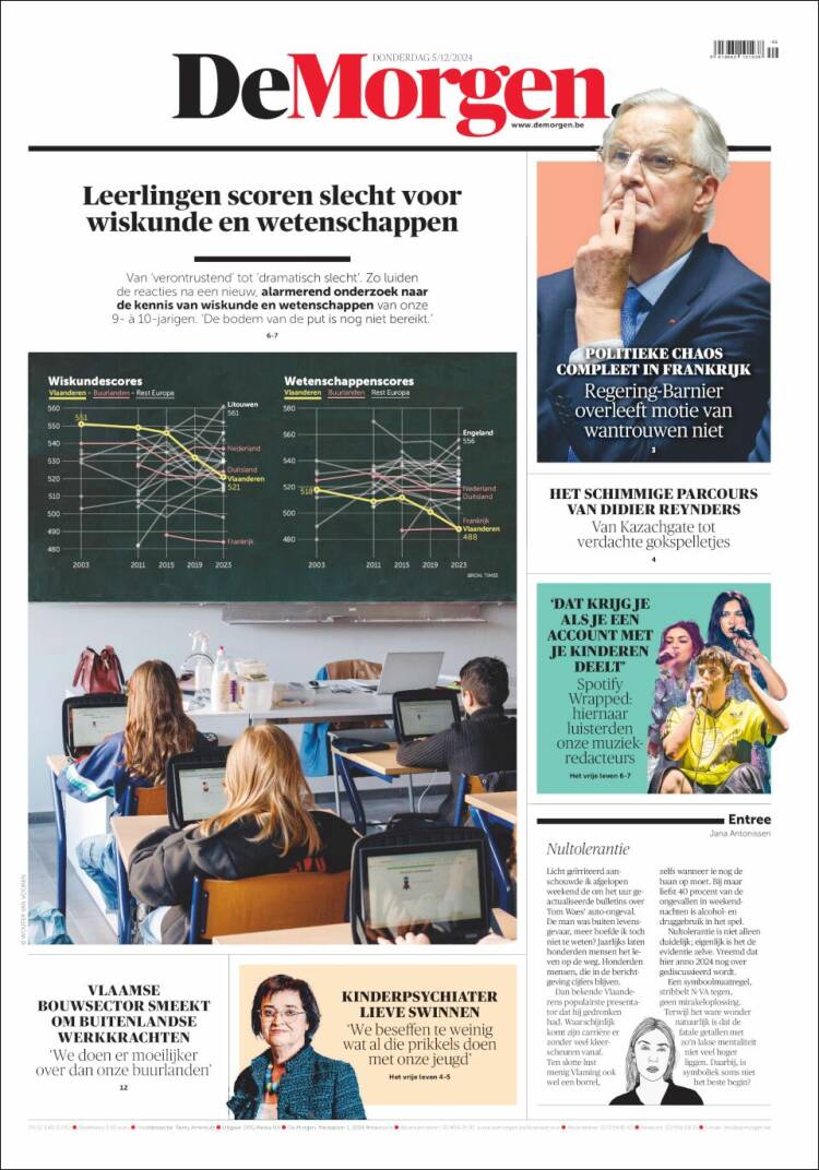 Portada de De Morgen (B&eacute;lgica)