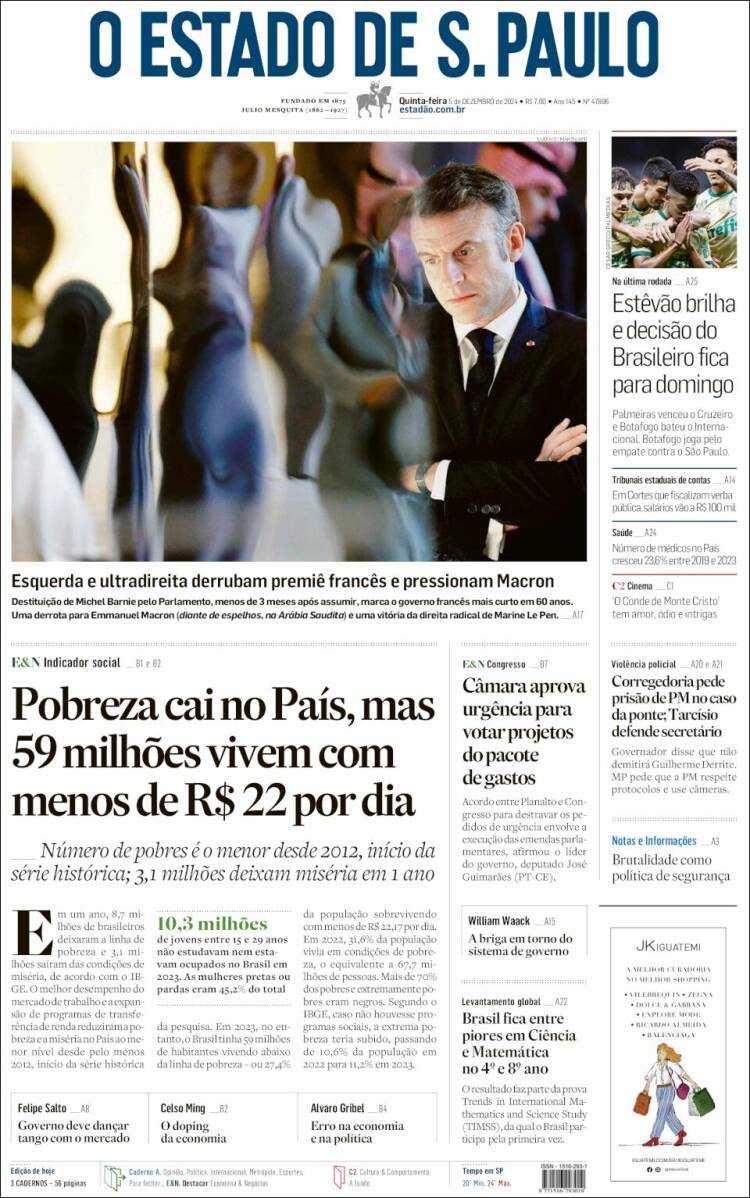 Portada de O Estado de São Paulo (Brasil)