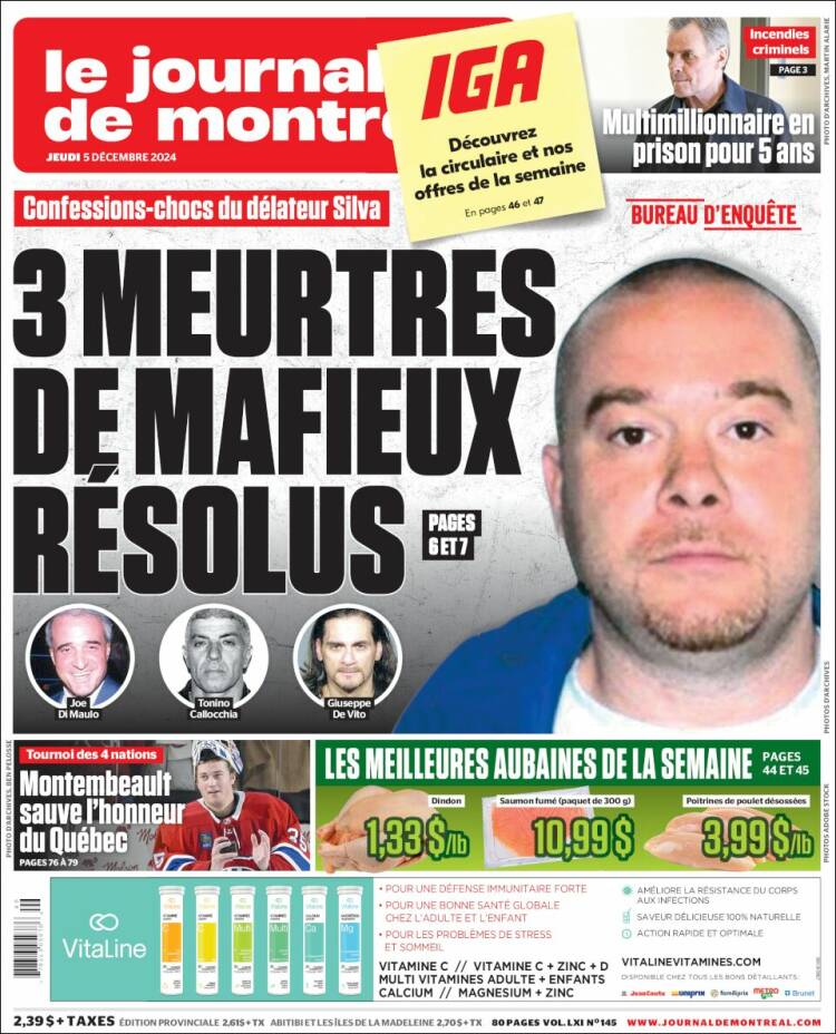 Portada de Le Journal de Montréal (Canada)