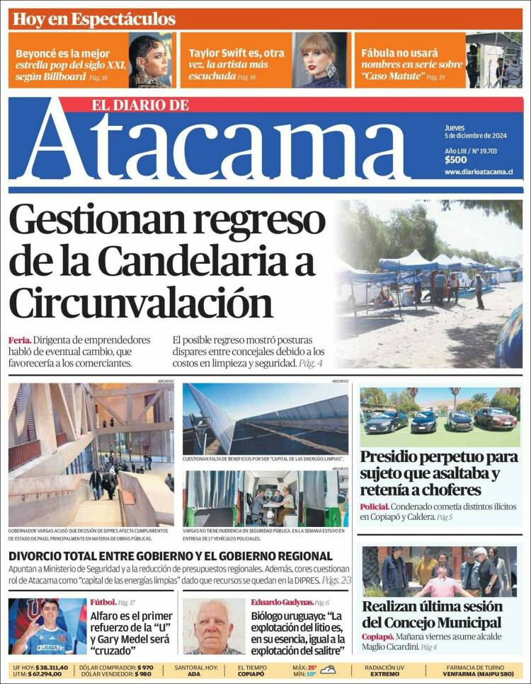 Portada de Diario de Atacama (Chile)