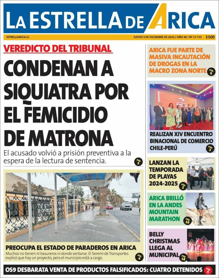 Portada de La Estrella de Arica (Chile)