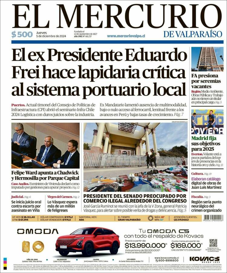 Portada de Mercurio de Valparaiso (Chile)