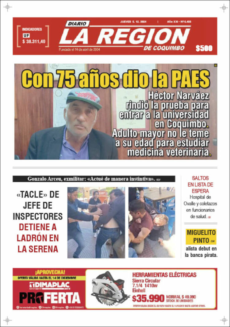 Portada de Diario La Región de Coquimbo (Chile)