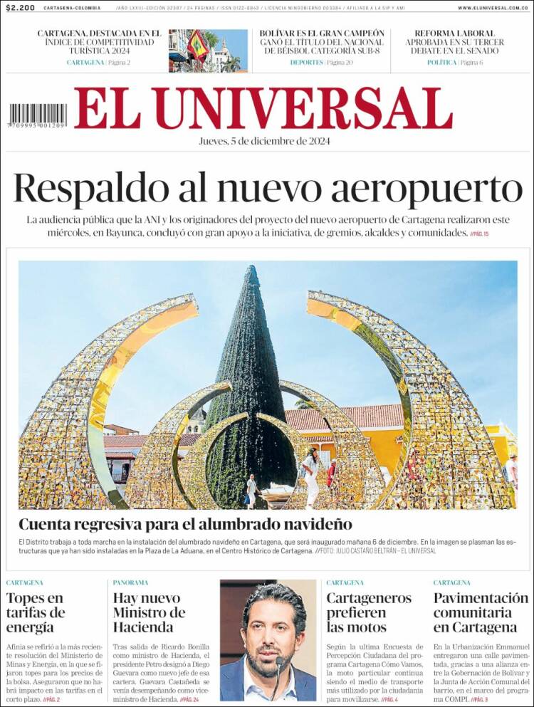 Portada de El Universal (Colombia)