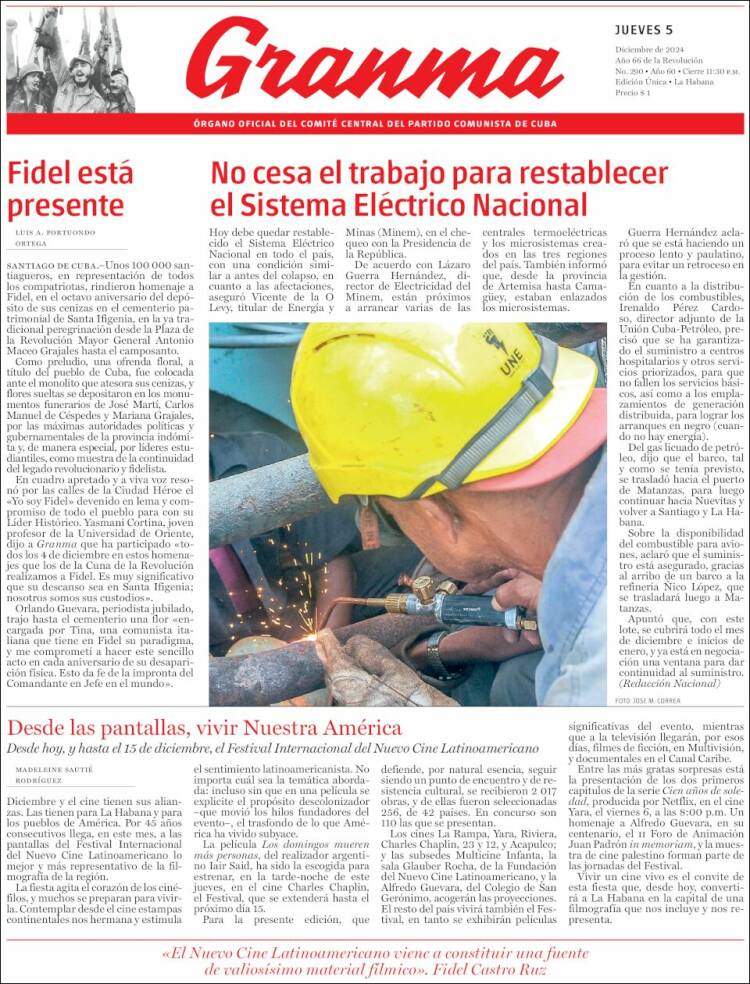 Portada de Granma (Cuba)