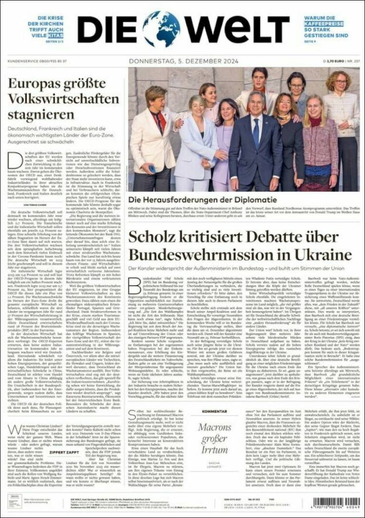 Portada de Die Welt (Alemania)