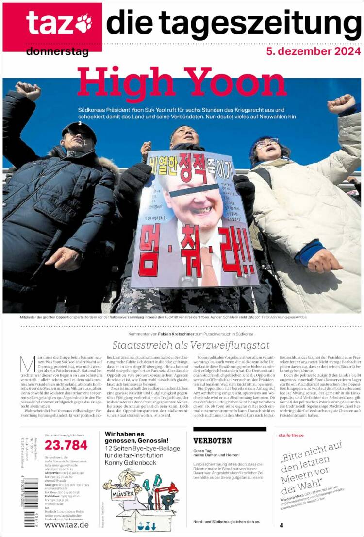 Portada de Die Tageszeitung (Alemania)