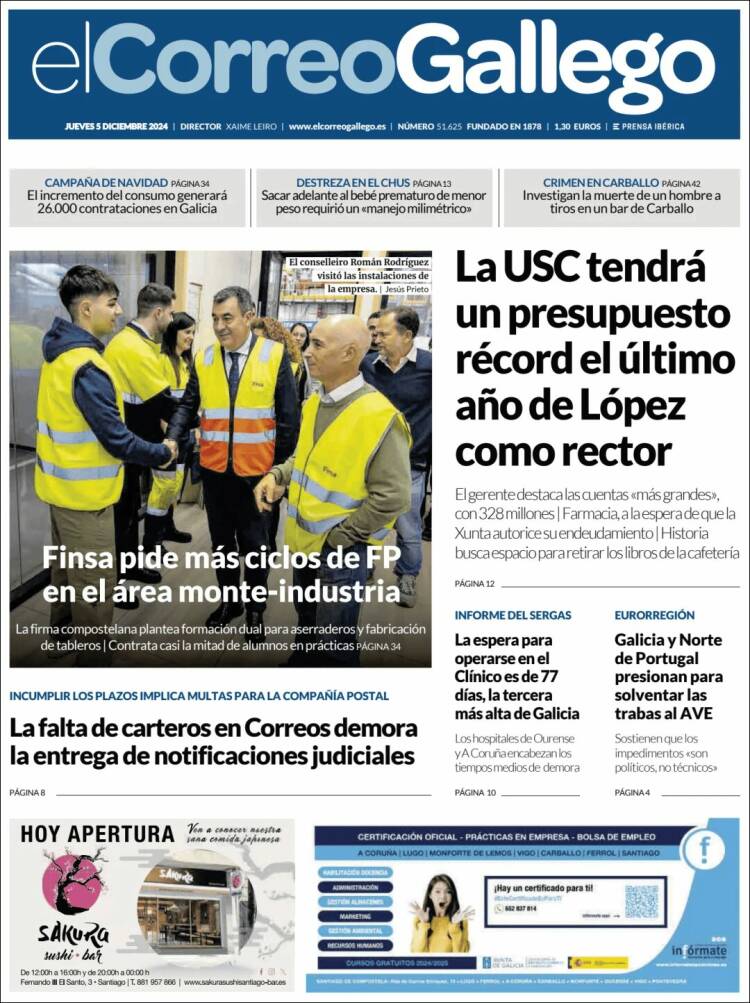 Portada de El Correo Gallego (España)