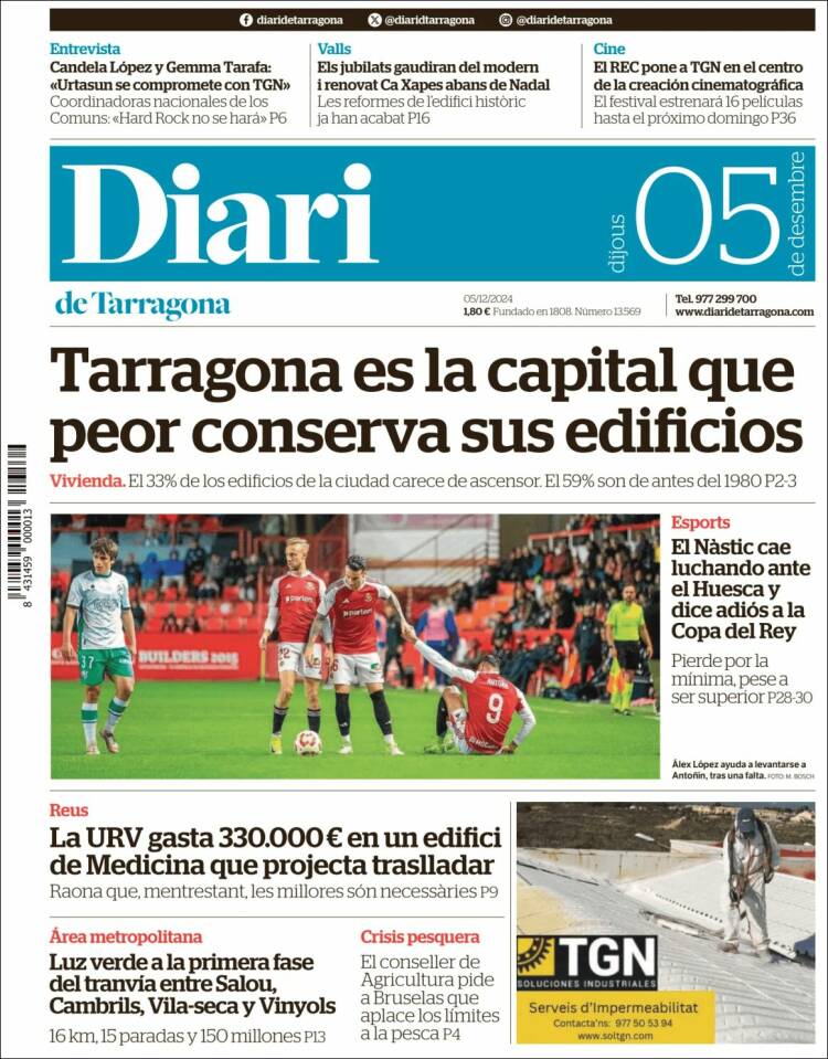 Portada de Diari de Tarragona (España)