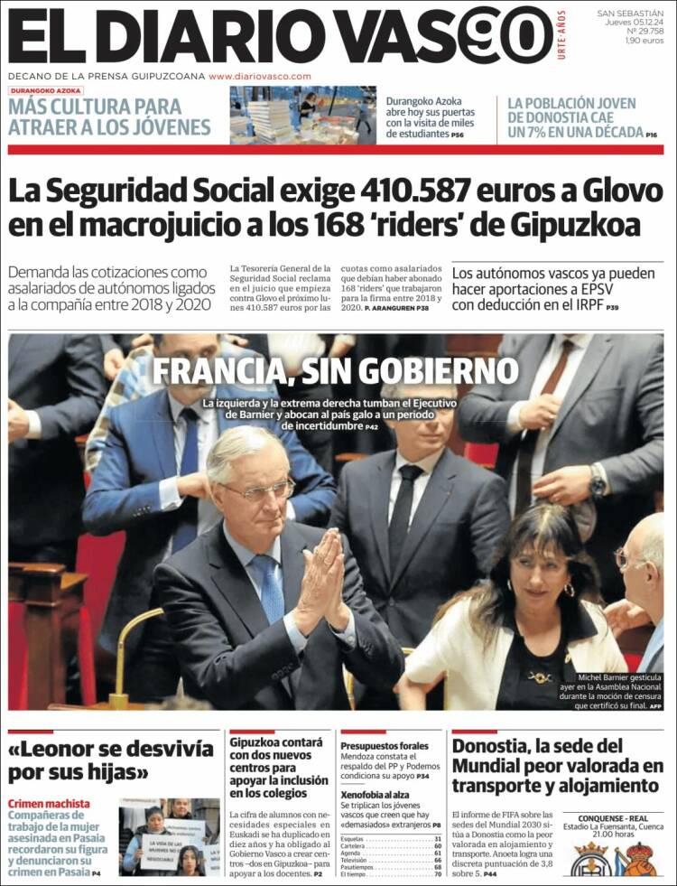 Portada de Diario Vasco (España)