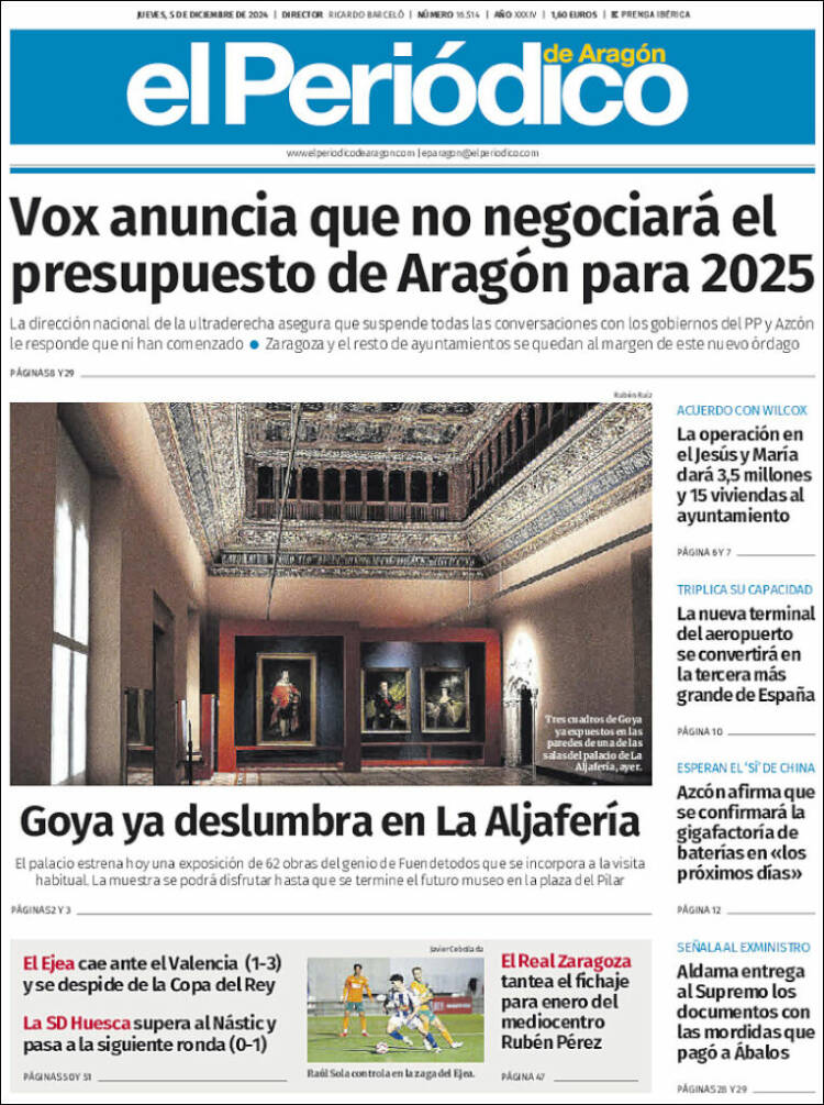 Portada de El Periódico de Aragón (España)