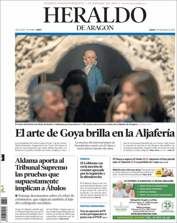 Portada de Heraldo de Aragón (España)