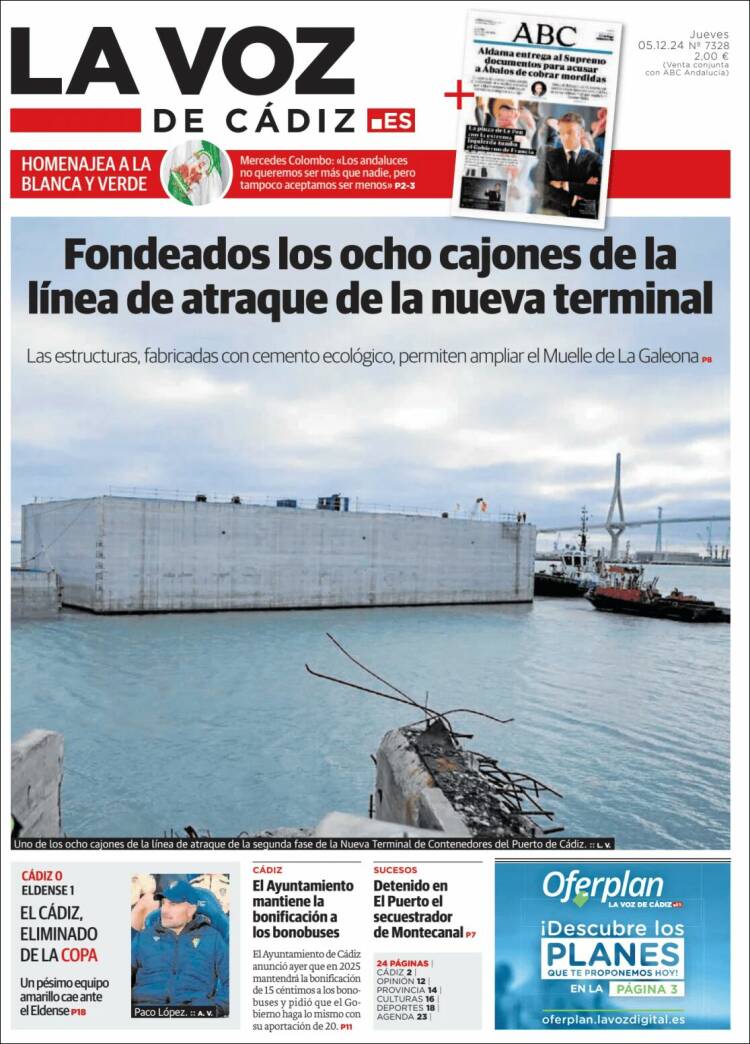 Portada de La Voz de Cádiz (España)