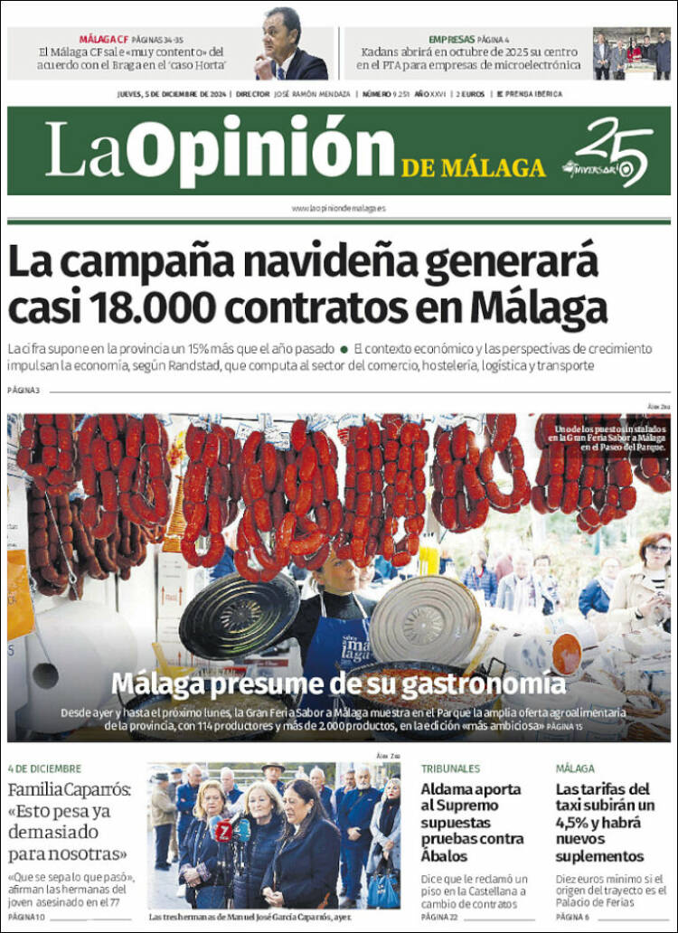 Portada de La Opinión de Málaga (España)