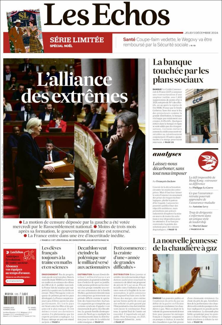 Portada de Les Echos (France)