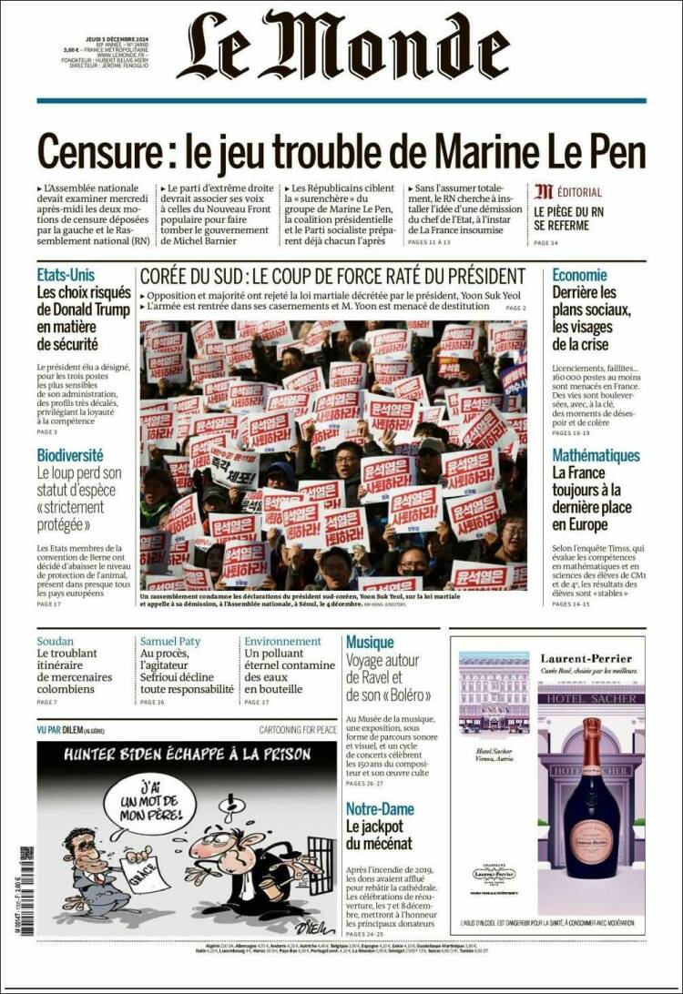 Portada de Le Monde (France)