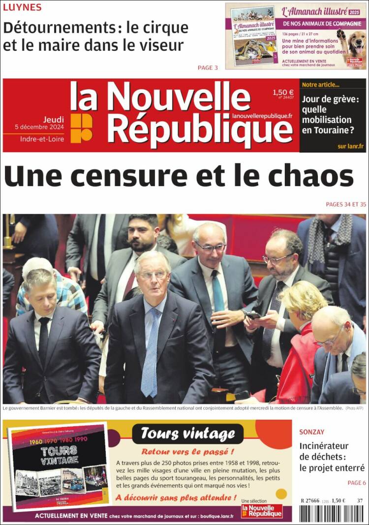 Portada de La Nouvelle Republique (France)