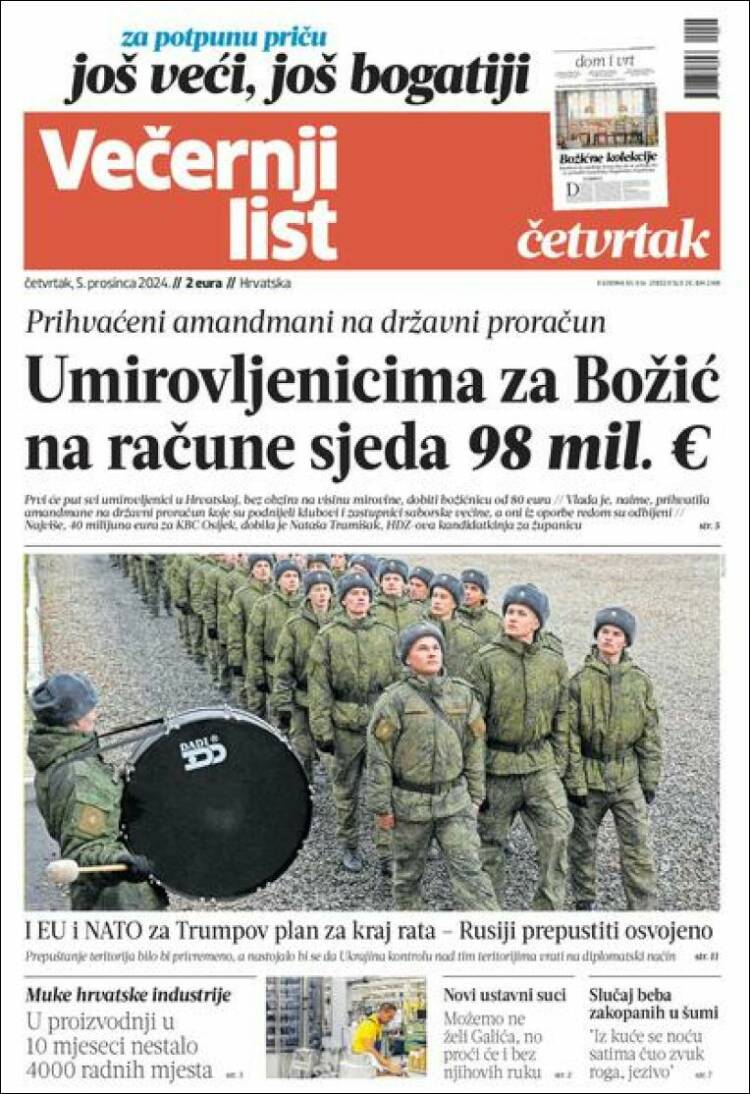 Portada de Večernji (Croatia)